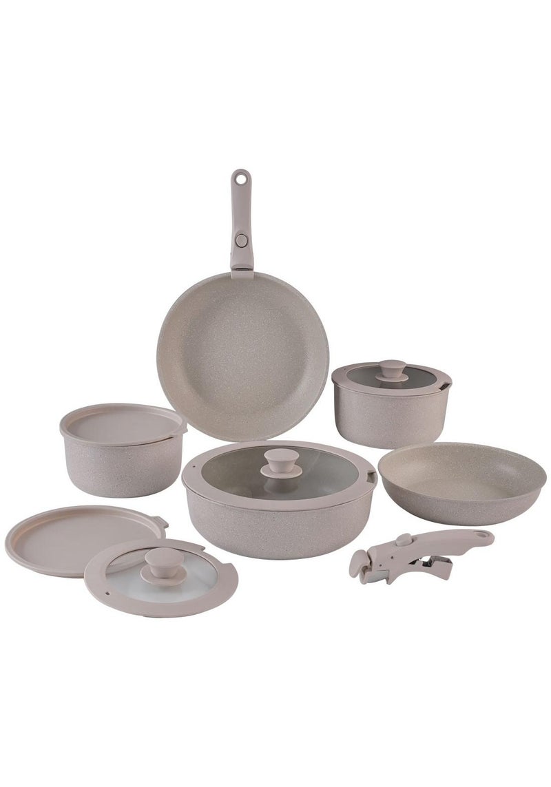 ايست من نون طقم أواني طهي جرانيت قابل للفصل، ١٢ قطعة، غير لاصق، ١ × ٢٤ سم، ١ × ٢٨ سم، ١ × ١٨ سم مع غطاء زجاجي مقوى، ١ × ٢٠ سم مع غطاء زجاجي مقوى، ١ × ٢٦ سم مع غطاء زجاجي مقوى، ١ × ١٨ سم غطاء ثلاجة، ١ × ٢٠ سم غطاء ثلاجة، ٢ مقبض - بيج - Image 1
