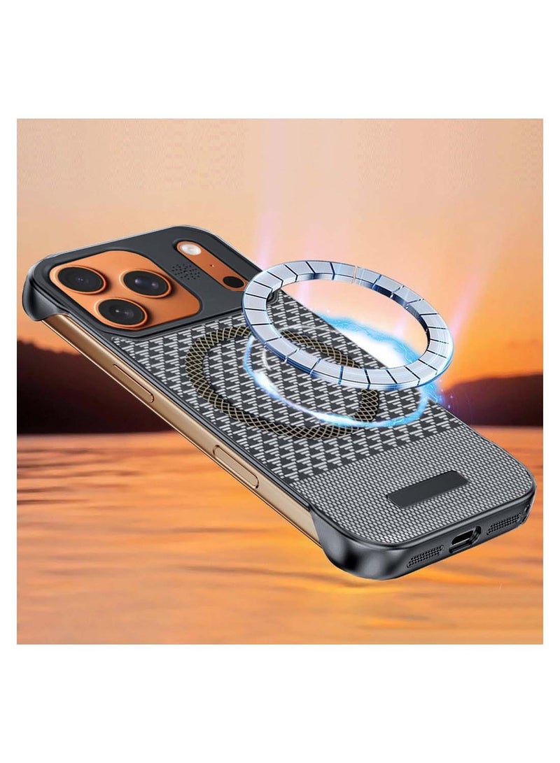 Wtech Apple iPhone 17 Pro 5G 2025 Magnetic Metal Frameless Fabric Texture Slim PC Magsafe Case Cover (MCCPSN) - Black/White - Image 3