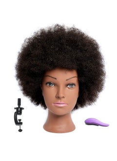Afro Mannequin Head With 100% Human Hair For Practice Braiding African American Cosmetology Doll For Hairdresser With Table Clamp Stand (D8Ablack)