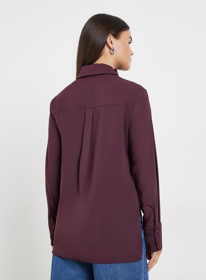 Styli Burgundy Longline Shirt with Half Placket - Image 4