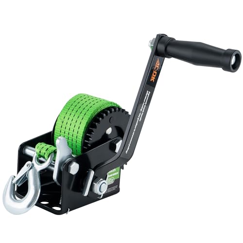 AC-DK 600lbs Heavy Duty Boat Trailer Winch with 19FT Strap, 2-Way Ratchet & 3.2:1 Gear Trailer Winch, Portable Hand Crank Winch for Boat, Truck, Trailer, RV, ATV, Jet Ski - Image 1