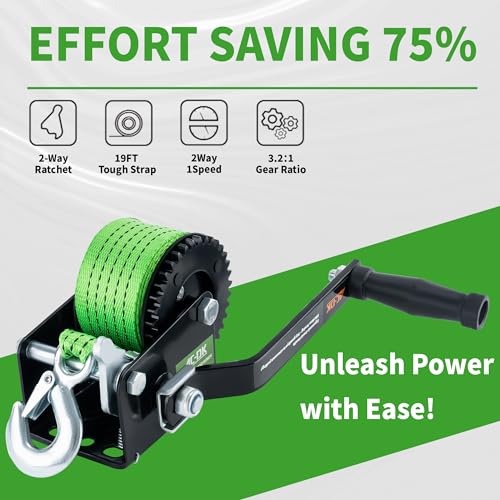 AC-DK 600lbs Heavy Duty Boat Trailer Winch with 19FT Strap, 2-Way Ratchet & 3.2:1 Gear Trailer Winch, Portable Hand Crank Winch for Boat, Truck, Trailer, RV, ATV, Jet Ski - Image 2