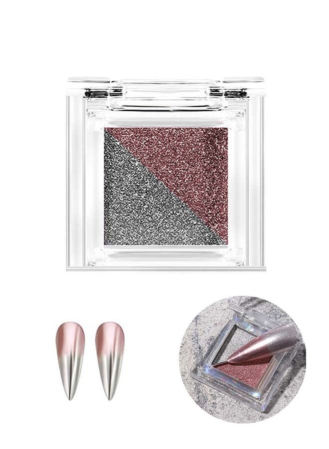 Two Color Nail Powder Glitter Palette, Mirror Effect Chrome Metallic Nail Powder, Nail Art Flakes Decoration (Pink+Silver) - Image 1