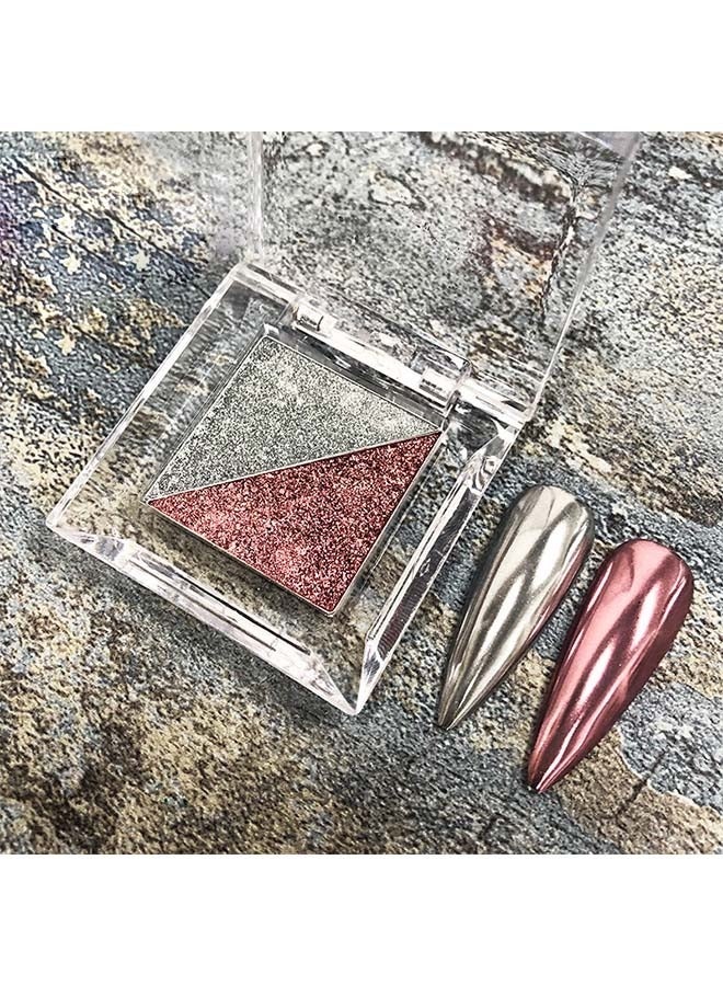 Two Color Nail Powder Glitter Palette, Mirror Effect Chrome Metallic Nail Powder, Nail Art Flakes Decoration (Pink+Silver) - Image 3