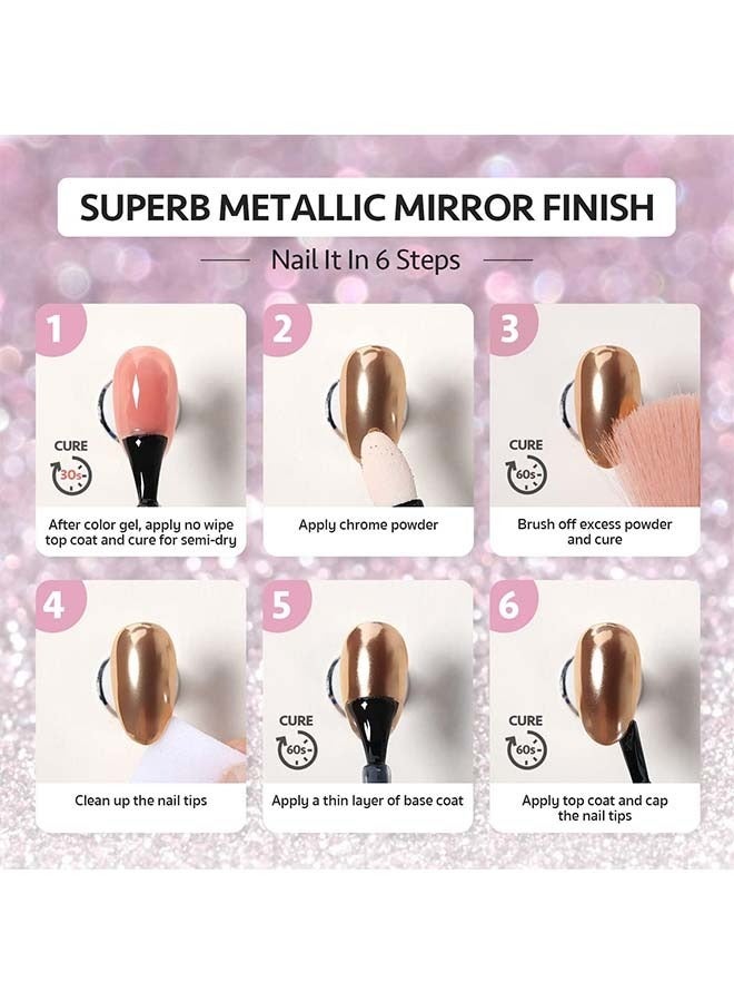 Two Color Nail Powder Glitter Palette, Mirror Effect Chrome Metallic Nail Powder, Nail Art Flakes Decoration (Pink+Silver) - Image 5