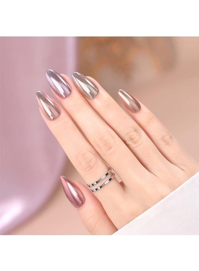 Two Color Nail Powder Glitter Palette, Mirror Effect Chrome Metallic Nail Powder, Nail Art Flakes Decoration (Pink+Silver) - Image 4