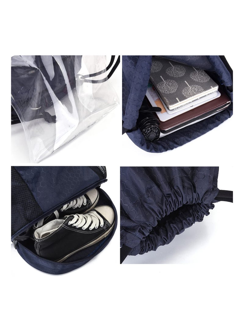 SYOSI Water Resistant Drawstring Backpack String Bag Sports Gym Sackpack with Side Pockets for Men Women - Image 2
