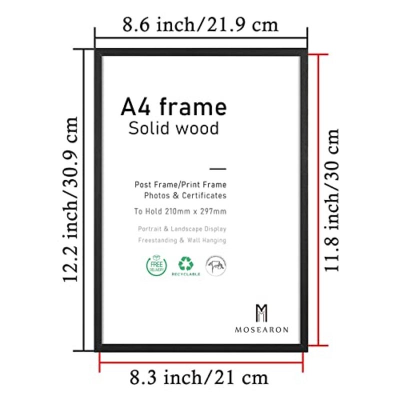 إطار صور خشبي مقاس A4، إطار صور خشبي أسود مقاس 21 × 30 سم، إطار شهادة للتركيب على الحائط أو شاشة العرض على سطح الطاولة، مجموعة من 4 - Image 2
