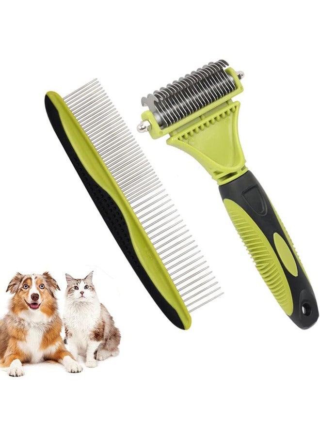 Pet Dog and Cat Grooming Brush, Professional Double Comb Brush anti-Knot Comb Combing Tool Dog and Cat Undercoat Care - Image 1