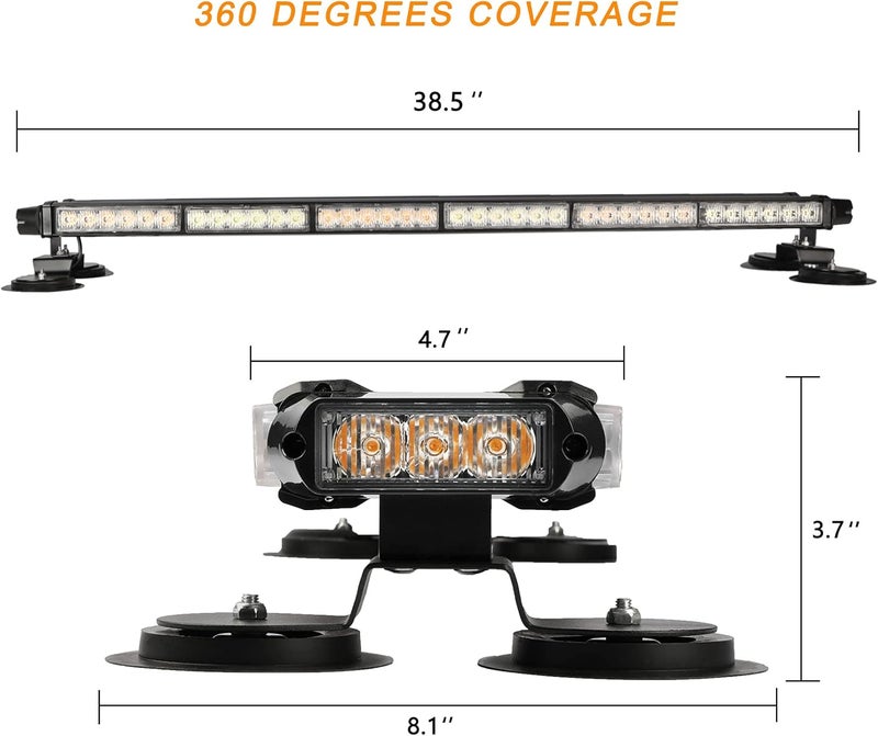 ASPL 38.5" 78 LED Strobe Light Bar Double Side Flashing High Intensity Emergency Warning Flash Strobe Light with Magnetic Base for Safety Construction Vehicles Tow Trucks Pickup (Amber/Red) - Image 3