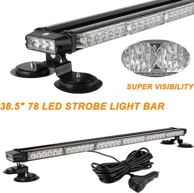 ASPL 38.5" 78 LED Strobe Light Bar Double Side Flashing High Intensity Emergency Warning Flash Strobe Light with Magnetic Base for Safety Construction Vehicles Tow Trucks Pickup (Amber/Red) - Image 2