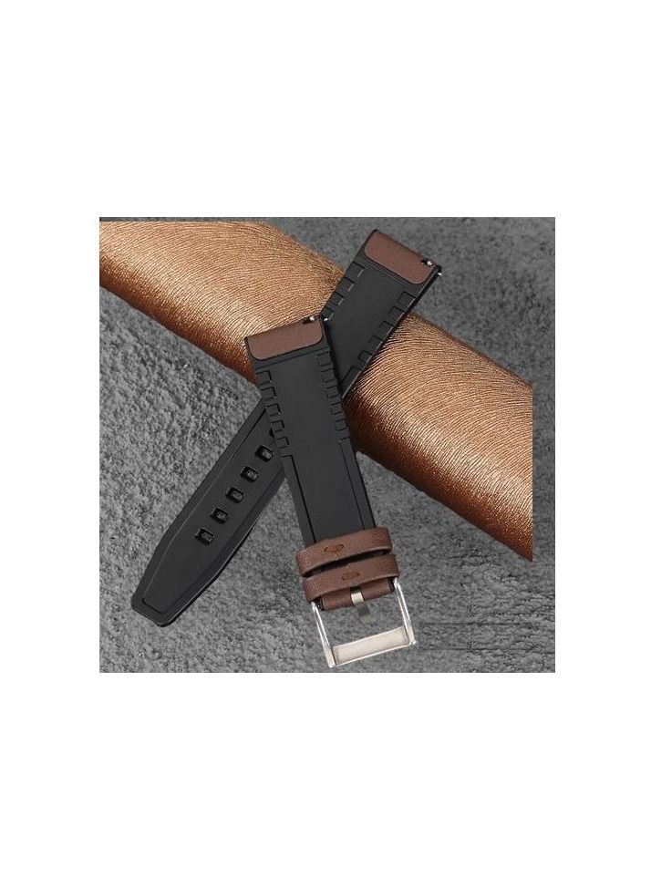 سوار ساعة بديل من جلد السيليكون مقاس 22 ملم لساعة Oraimo R OSW23N - ساعة ذكية رياضية - مشبك فضي بني - Image 2