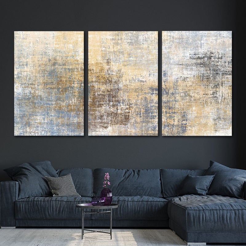 ماركتنا ثلاث لوحات قماشية بتصميم تجريدي مودرن مع برواز مجوف مقاس (90×40) ثلاث قطع - Image 1