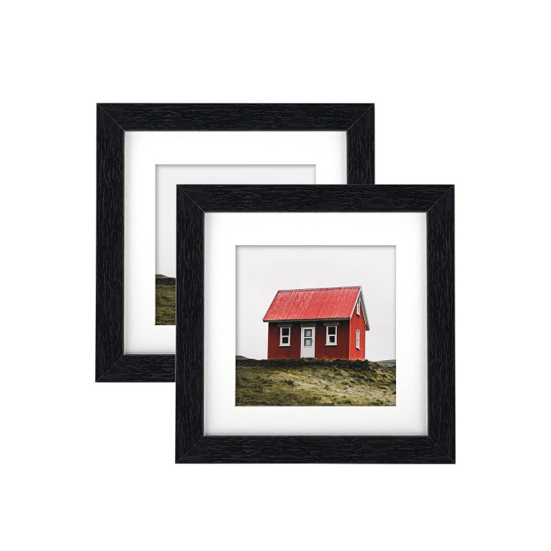 TOFOREVO Picture Frames 6x6 Set of 2 Black Wood Grain Photo Frame for Gallery Wall Mounting or Tabletop Display