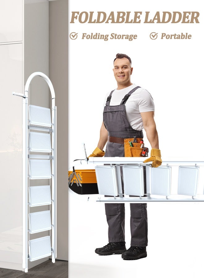 Foldable Ladder 6 Steps, Home Ladder Folding Step Stool with Wide Anti-Slip Pedal, and Adults Folding Sturdy Steel Ladder for Home,Kitchen, Garden, and Office Red - Image 5