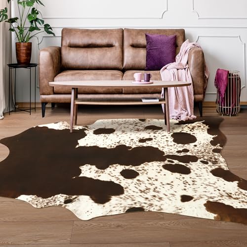 Foxmas Faux Cowhide Rug for Bedroom Living Room Western Home Decor Cow Hide Animal Print Carpet, Faux Fur Fabric - 2.3x3.6 Feet - Image 1