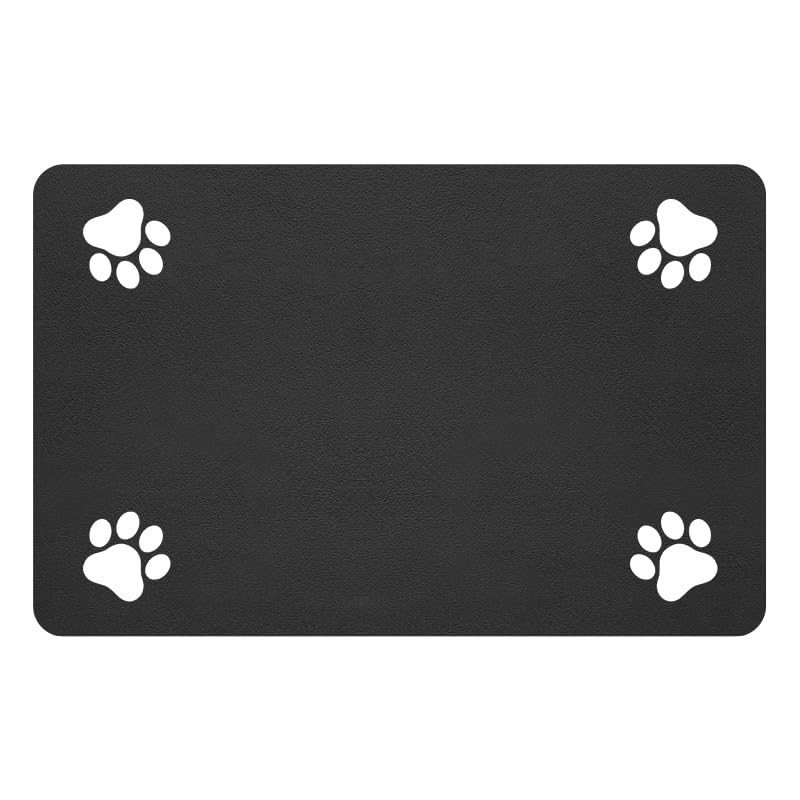 DK177 Pet Feeding Mat-Absorbent Pet Placemat for Food and Water Bowl, with Waterproof Rubber Backing, Quick Dry Water Dispenser Mat for Dog and Cat (24"x16", Black) - Image 1
