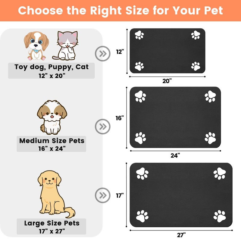 DK177 Pet Feeding Mat-Absorbent Pet Placemat for Food and Water Bowl, with Waterproof Rubber Backing, Quick Dry Water Dispenser Mat for Dog and Cat (24"x16", Black) - Image 2