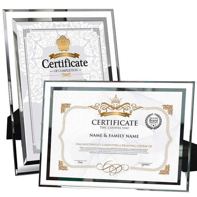 2 PACK SILVER A4 PICTURE FRAME CERTIFICATE FRAME GLASS DIPLOMA GRADUATION PHOTO STAND FOR TABLE TOP OR WALL