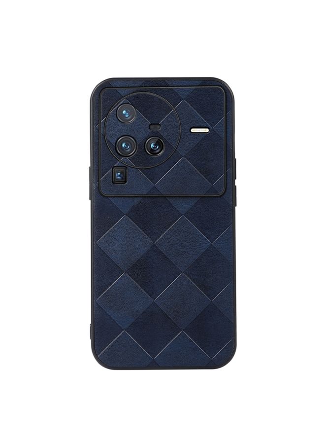 Case Cover For Vivo X80 Pro Weave Plaid PU Phone Case Blue