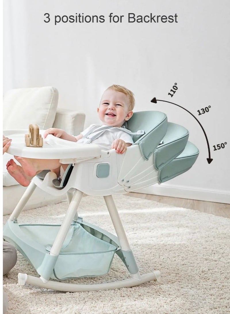 DURKU 4 in 1 Baby High Chair, Booster Seat for Feeding Chair with Rocker, Wheels, Storage, Reclining, Tray Footrest and Foldable High Chair for Toddlers 6 Months to 4 Years Old - Image 4
