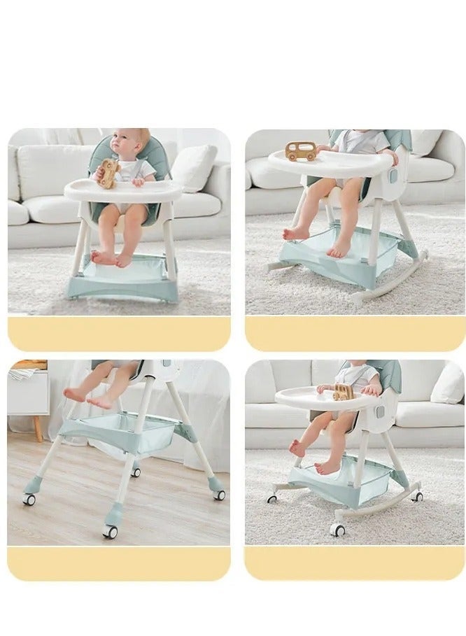 DURKU 4 in 1 Baby High Chair, Booster Seat for Feeding Chair with Rocker, Wheels, Storage, Reclining, Tray Footrest and Foldable High Chair for Toddlers 6 Months to 4 Years Old - Image 5