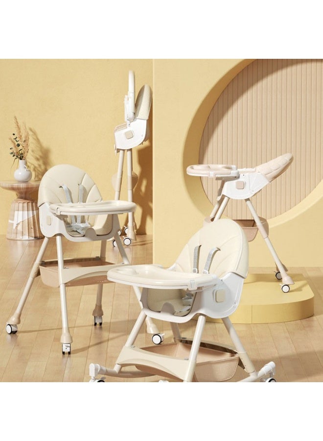 DURKU 4 in 1 Baby High Chair, Booster Seat for Feeding Chair with Rocker, Wheels, Storage, Reclining, Tray Footrest and Foldable High Chair for Toddlers 6 Months to 4 Years Old - Image 1