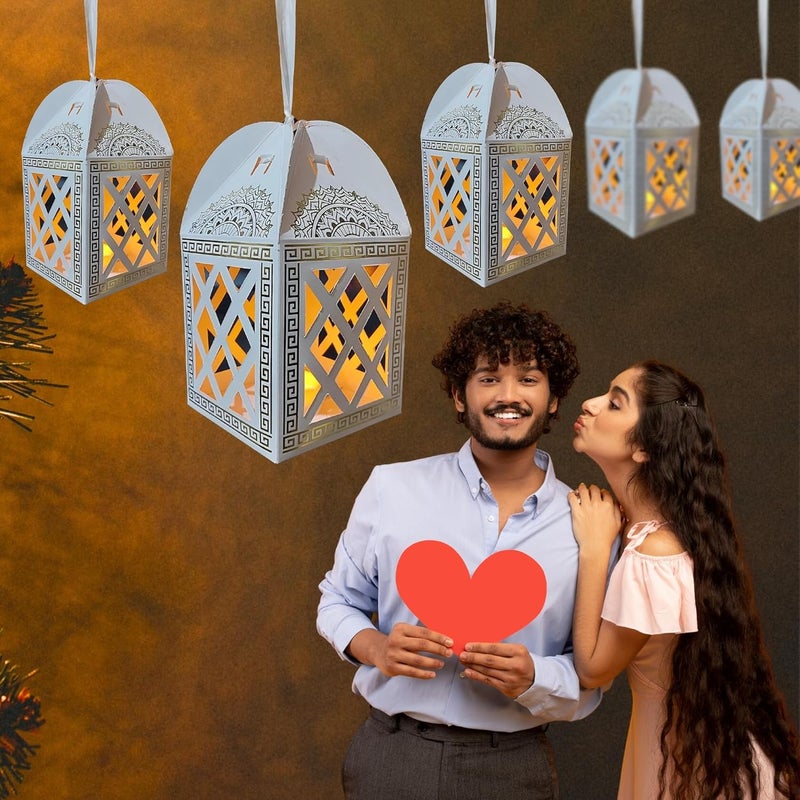 DIGI ARTS Paper Hanging Lantern with LED Diya Lights for Valentine Day Decoration Pack of 10 Romantic Decoration Gift for Girlfriend Boyfriend Husband Size 88 X 174 Cms