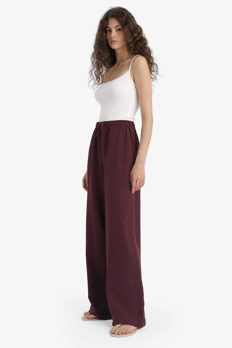 ديفاكتو Wide Leg High Waist Standard Length Linen Blend Trousers