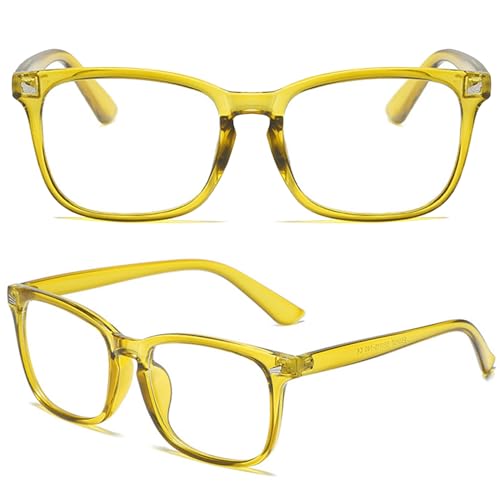 EYLRIM Square Frame Clear Lens Glasses Non Prescription Eyeglasses(A92 Transparent olive green) - Image 5