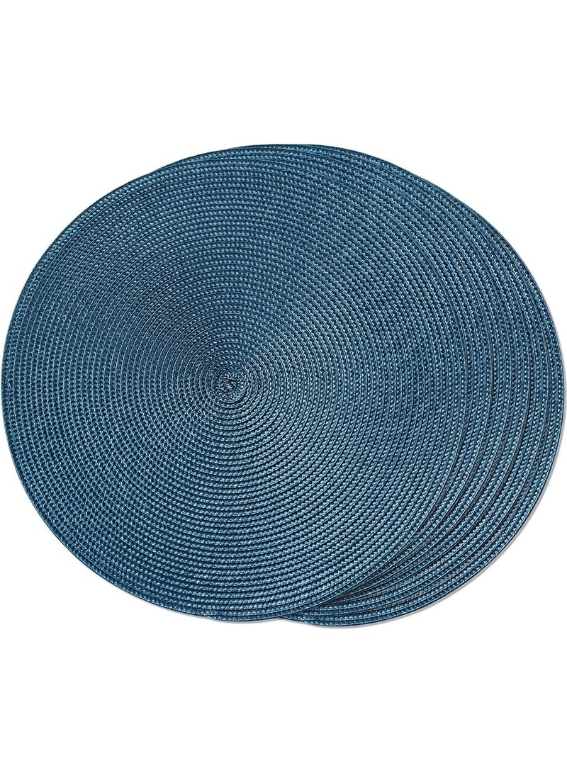 Round Braided Placemats Set of 6 Table Mats for Dining Tables Woven Washable Non-Slip Place mats 15 inch for Summer(Blue, 6pcs) - Image 1