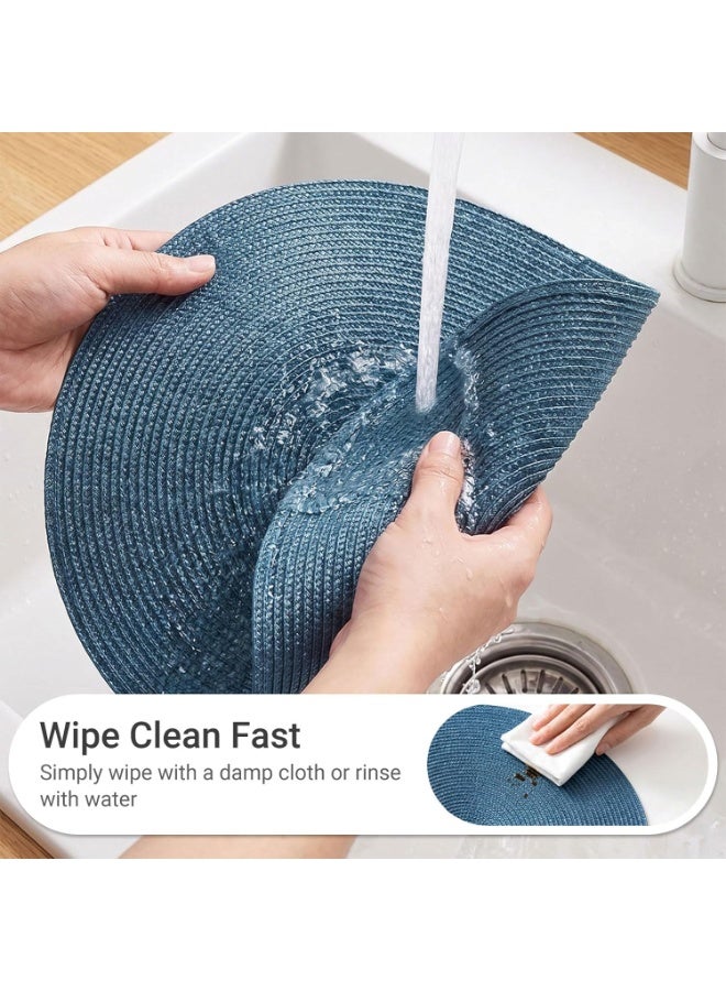 Round Braided Placemats Set of 6 Table Mats for Dining Tables Woven Washable Non-Slip Place mats 15 inch for Summer(Blue, 6pcs) - Image 3