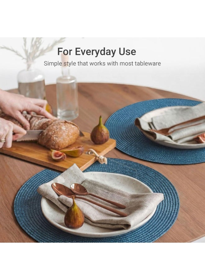 Round Braided Placemats Set of 6 Table Mats for Dining Tables Woven Washable Non-Slip Place mats 15 inch for Summer(Blue, 6pcs) - Image 5