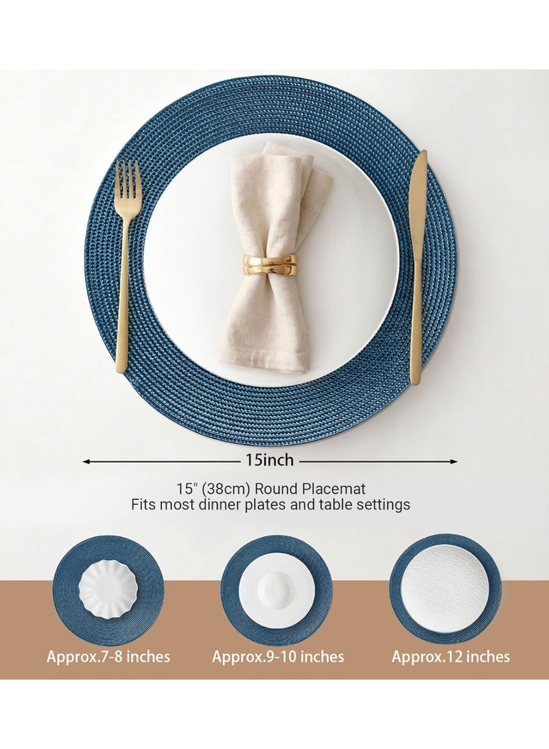 Round Braided Placemats Set of 6 Table Mats for Dining Tables Woven Washable Non-Slip Place mats 15 inch for Summer(Blue, 6pcs) - Image 2