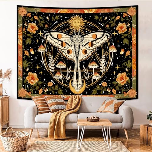 Aipon Orange Moth Tapestry Boho Retro Floral Flowers Tapestries Aesthetic Vintage Mushroom Tapestries for Bedroom Indie Sun Moon Tapestry Wall Hanging for Living Room Dorm (48'' × 36'') - Image 4
