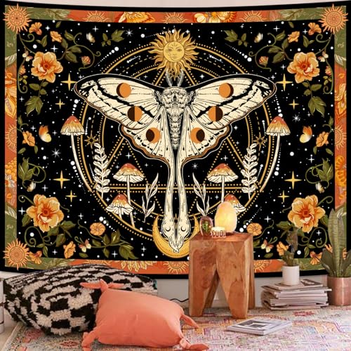 Aipon Orange Moth Tapestry Boho Retro Floral Flowers Tapestries Aesthetic Vintage Mushroom Tapestries for Bedroom Indie Sun Moon Tapestry Wall Hanging for Living Room Dorm (48'' × 36'') - Image 5