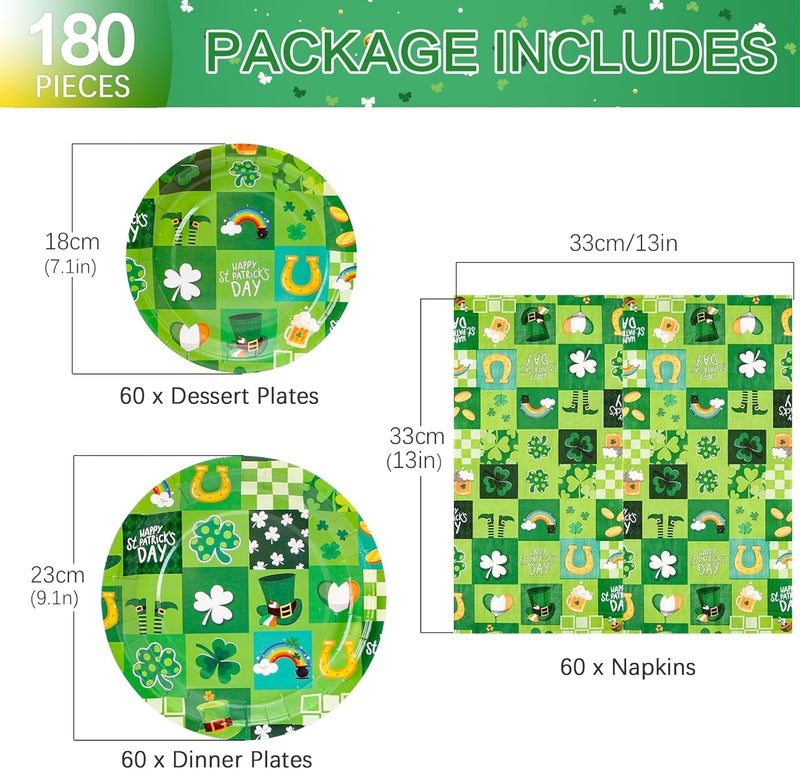 Hpscdyo 180Pcs St Patricks Day Party Supplies Paper Plates and Napkins Serve 60 Disposable Tableware Set for Birthday Party Decorations Game Day Family School Holiday Sports Events - Image 2