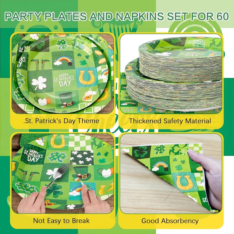 Hpscdyo 180Pcs St Patricks Day Party Supplies Paper Plates and Napkins Serve 60 Disposable Tableware Set for Birthday Party Decorations Game Day Family School Holiday Sports Events - Image 3