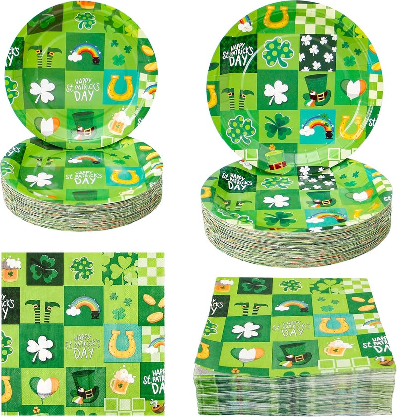 Hpscdyo 180Pcs St Patricks Day Party Supplies Paper Plates and Napkins Serve 60 Disposable Tableware Set for Birthday Party Decorations Game Day Family School Holiday Sports Events - Image 1