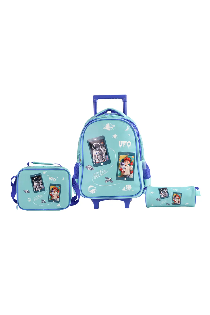 مون MOON  Astronaut 3 in 1 Trolley Set   - (16-Inch) Premium Kids School Bag with Lunch Bag & Pencil Case