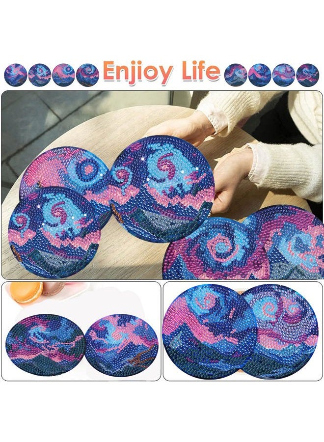 ijbnhd 8 PCS Aurora Diamond Art Coasters Diamond Painting Coasters Kits with Holder Aurora DIY Coaster for Beginners, Adults, Diamond Art Crafts Supplies 4x4 in (Cork Wooden Pad) - Image 2