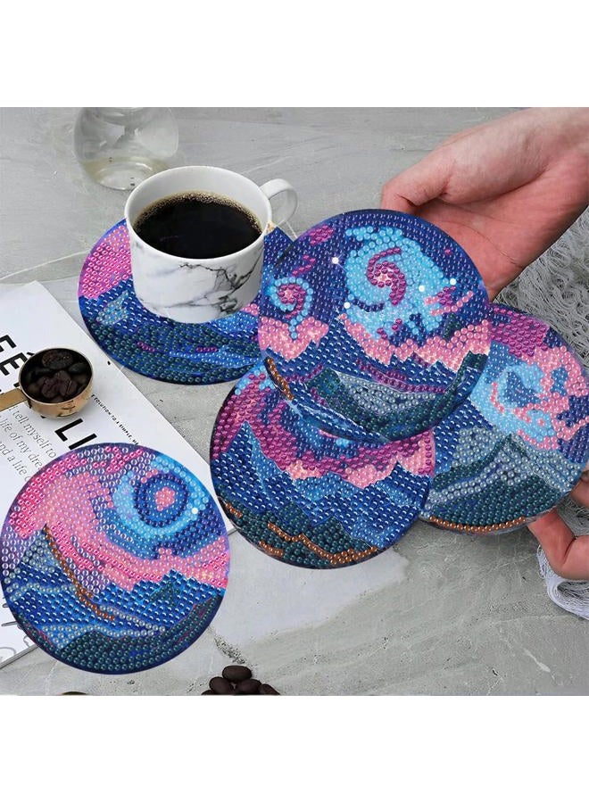 ijbnhd 8 PCS Aurora Diamond Art Coasters Diamond Painting Coasters Kits with Holder Aurora DIY Coaster for Beginners, Adults, Diamond Art Crafts Supplies 4x4 in (Cork Wooden Pad) - Image 4