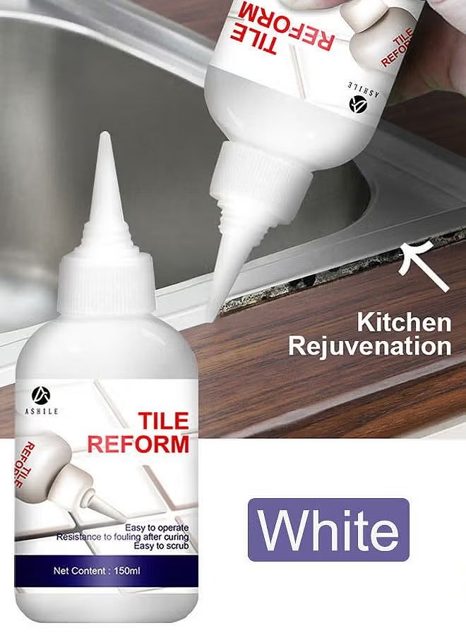 اشيلي 150ML بلاط جراوت الطلاء ملء أنبوب جراوت كولك الختم الغراء الختم للحمام دش المطبخ إصلاح بلاط السيراميك استعادة وتجديد بلاط المفاصل خط الفجوات استبدال جراوت القلم ، الأبيض - Image 1