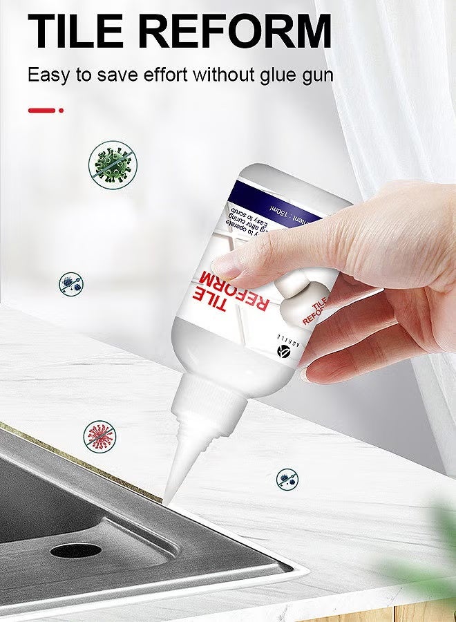 اشيلي 150ML بلاط جراوت الطلاء ملء أنبوب جراوت كولك الختم الغراء الختم للحمام دش المطبخ إصلاح بلاط السيراميك استعادة وتجديد بلاط المفاصل خط الفجوات استبدال جراوت القلم ، الأبيض - Image 2