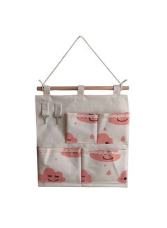 ZAKKA Cotton Linen Foldable Storage Hanging Bag with Hooks E Pink Clouds