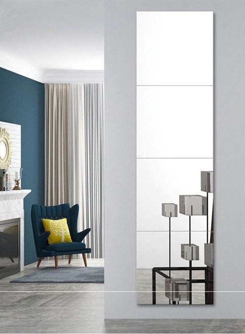 مرآة كاملة الطول 22 × 22 سم × 4 قطع مرآة زينة مضادة للكسر لكامل الجسم، مرآة حائط زجاجية مستطيلة مرآة مكياج لغرفة النوم وغرفة المعيشة