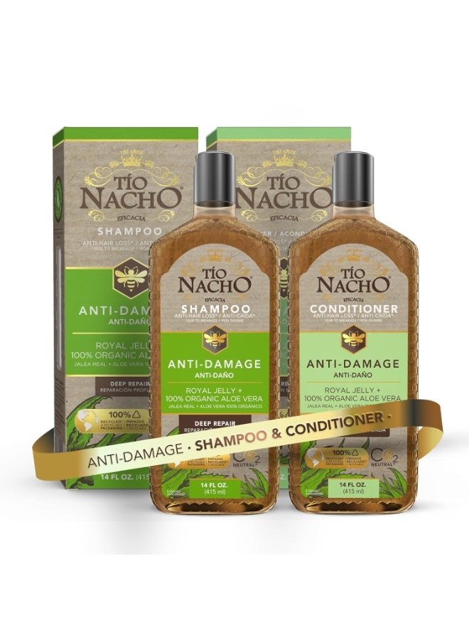 Tio Nacho Anti-Damage Shampoo & Conditioner Set with Aloe Vera & Royal Jelly, Deep Repair for Dry, Damaged Hair, Split Ends & Breakage, Keratin-Friendly Formula, 14 fl oz Each - Image 1