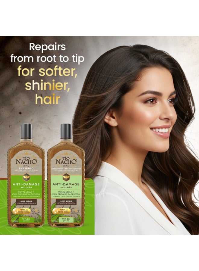Tio Nacho Anti-Damage Shampoo & Conditioner Set with Aloe Vera & Royal Jelly, Deep Repair for Dry, Damaged Hair, Split Ends & Breakage, Keratin-Friendly Formula, 14 fl oz Each - Image 4