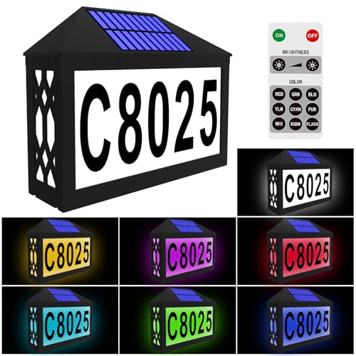 IVWVI Solar House Numbers Lighted Solar Address Number with Remote Control Waterproof RGBW Color Changing Address Sign Solar Powered for Street Yard Home Mailbox - Image 1