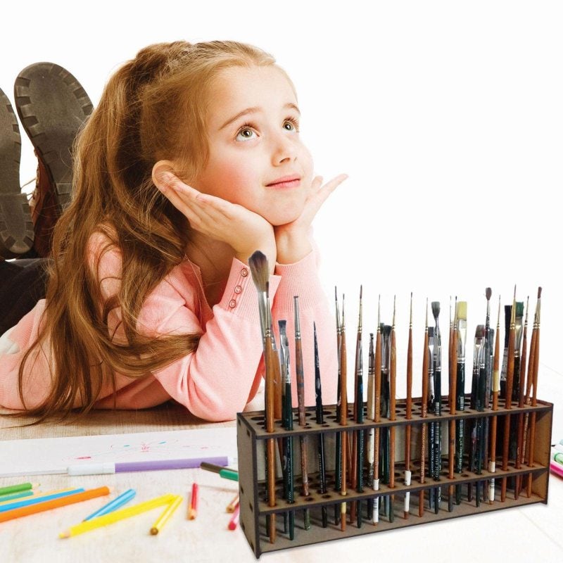 Paintbrush Holder: Beige Wood 67-Hole - Space-Saving Versatile Storage Organizer for Artists, Crafters and Home Desk Use - Image 3